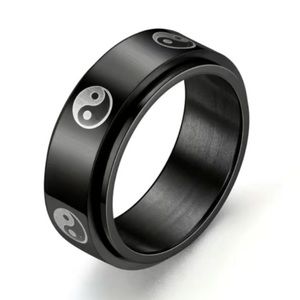 Black Yin Yang Spinner Ring - Stainless Steel Fidget Anxiety Band